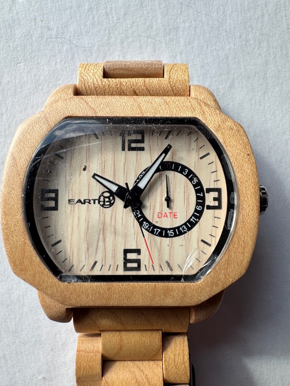 Earth Natural Wood Watch with Black and Red Details